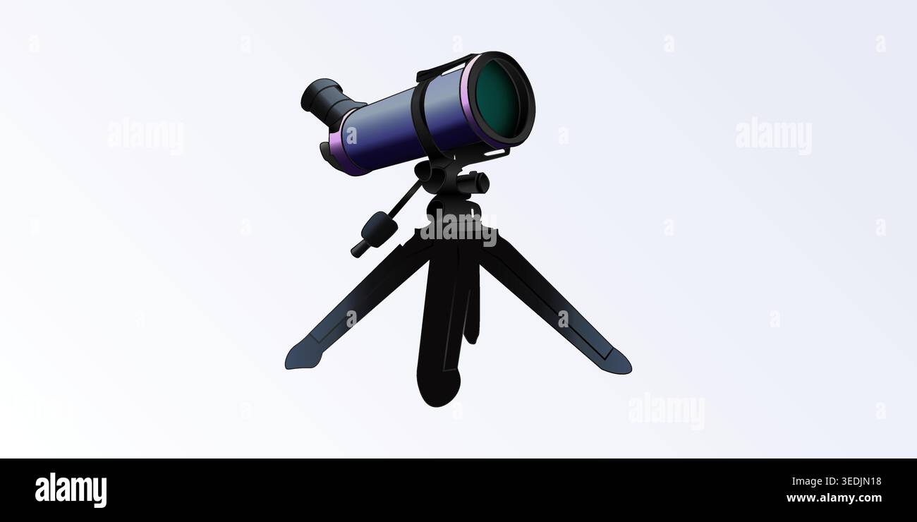 3d telescope illustration design, logo design, icon design Stock Vector