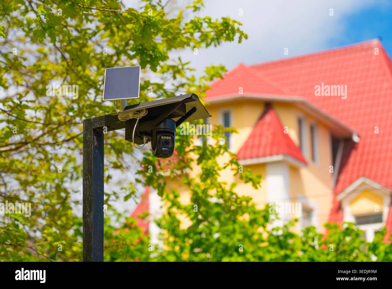 Wireless solar powered security camera Stock Photo