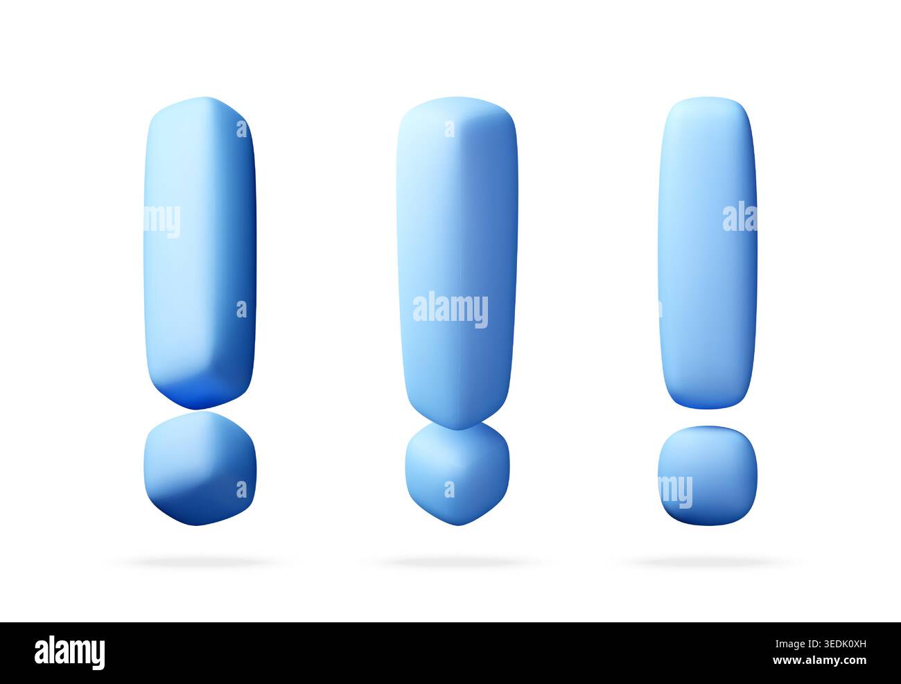 Three blue exclamation mark icons rendered in 3D Stock Vector