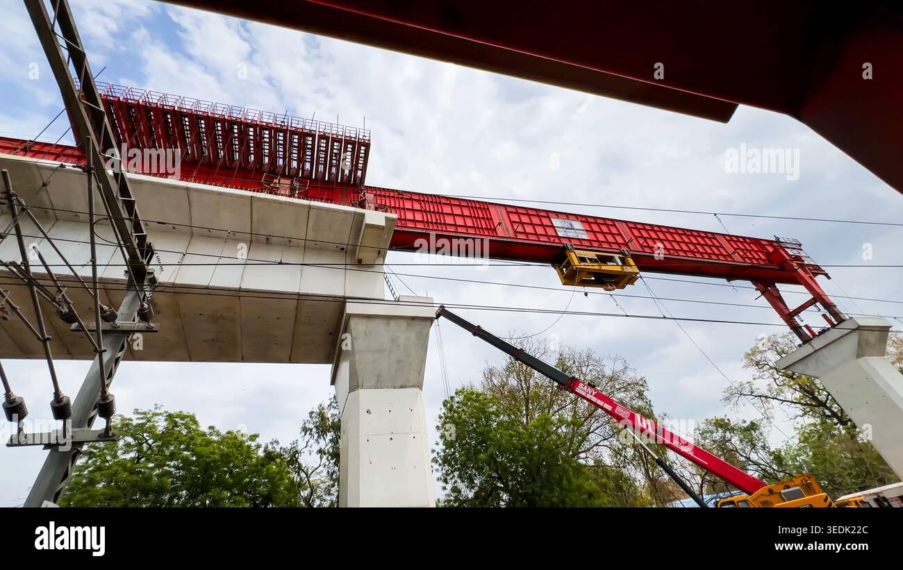 bullet train viaduct segment installation using overhead launching ...