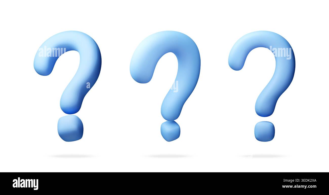 Three light blue question marks in 3D style. Stock Vector