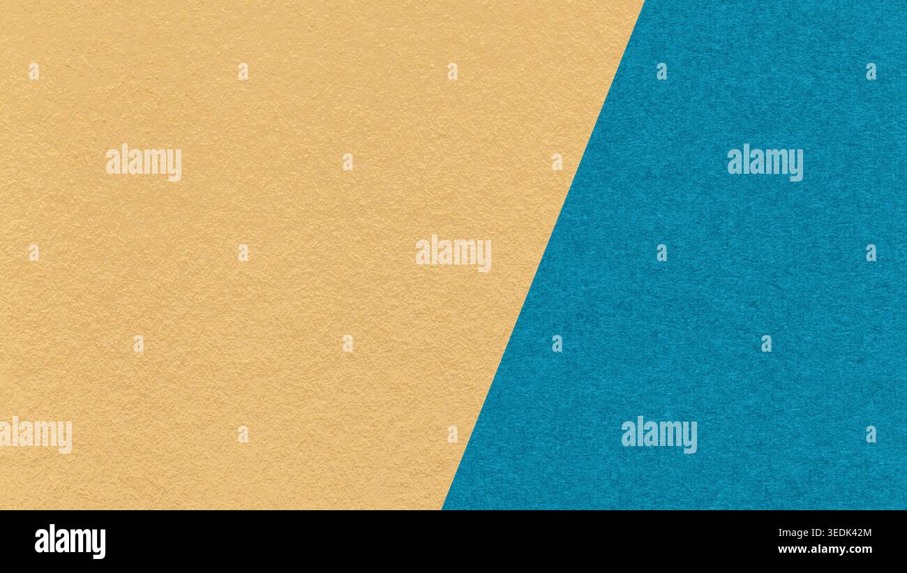 Light ochre texture background with turquoise diagonal angled split and copy space for template, banner, presentation. Stock Photo