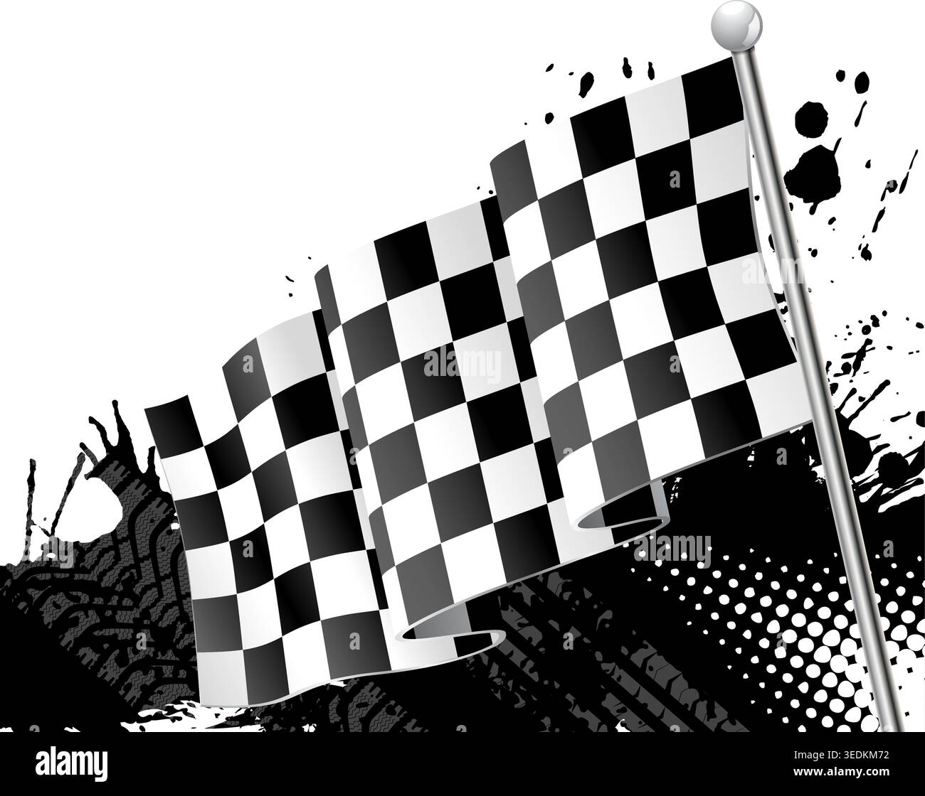 Racing Concept - Flags, Tires and Tracks, grunge vector background Stock Vector