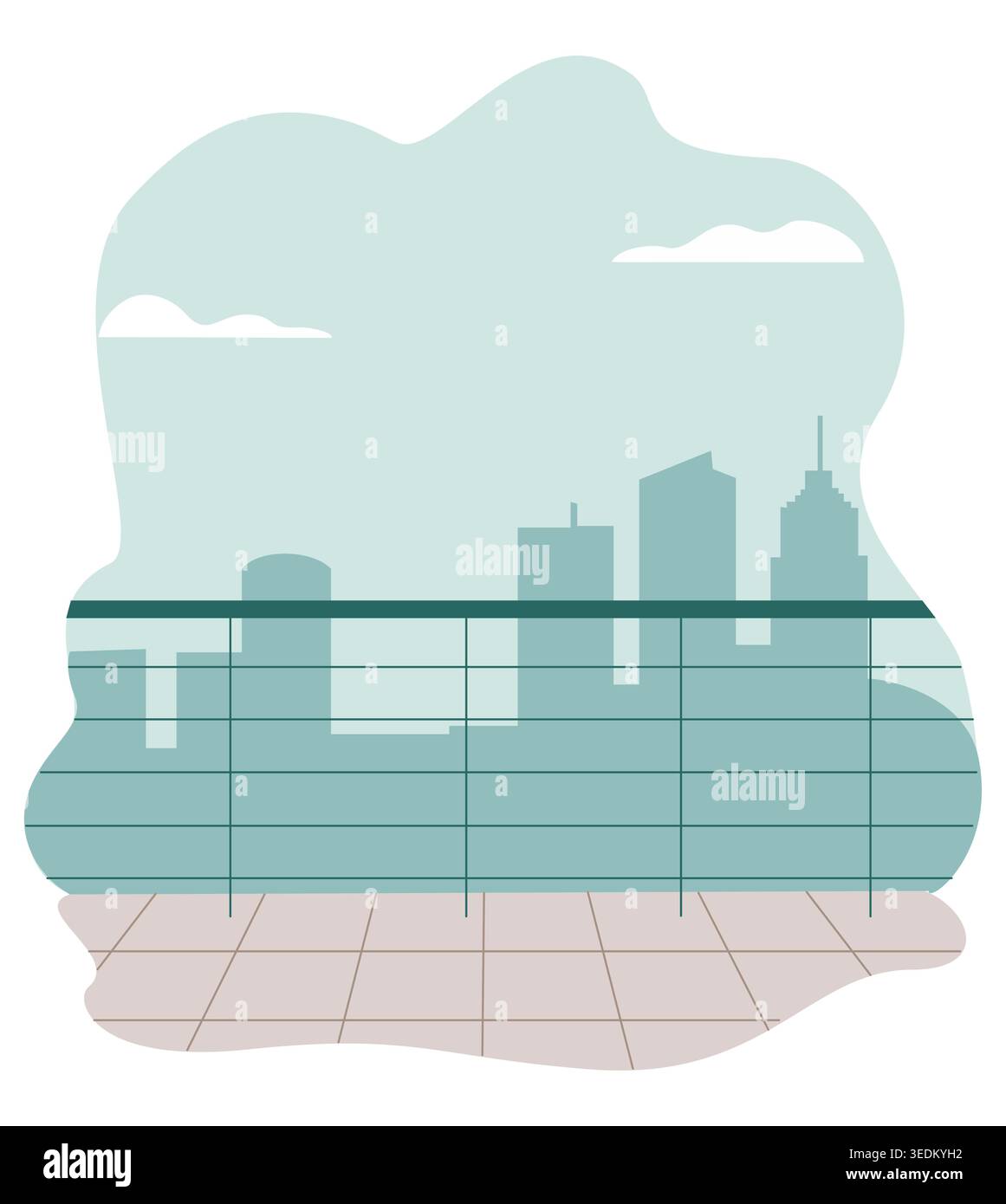 City skyline viewed from a modern balcony Stock Vector