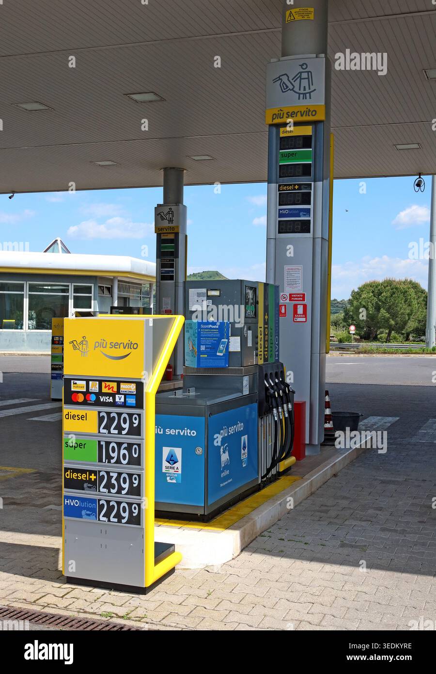 Italy filling station prices.Sicily , Italy Stock Photo