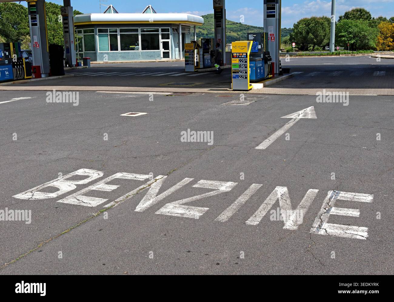 Benzina Italy filling station. Stock Photo