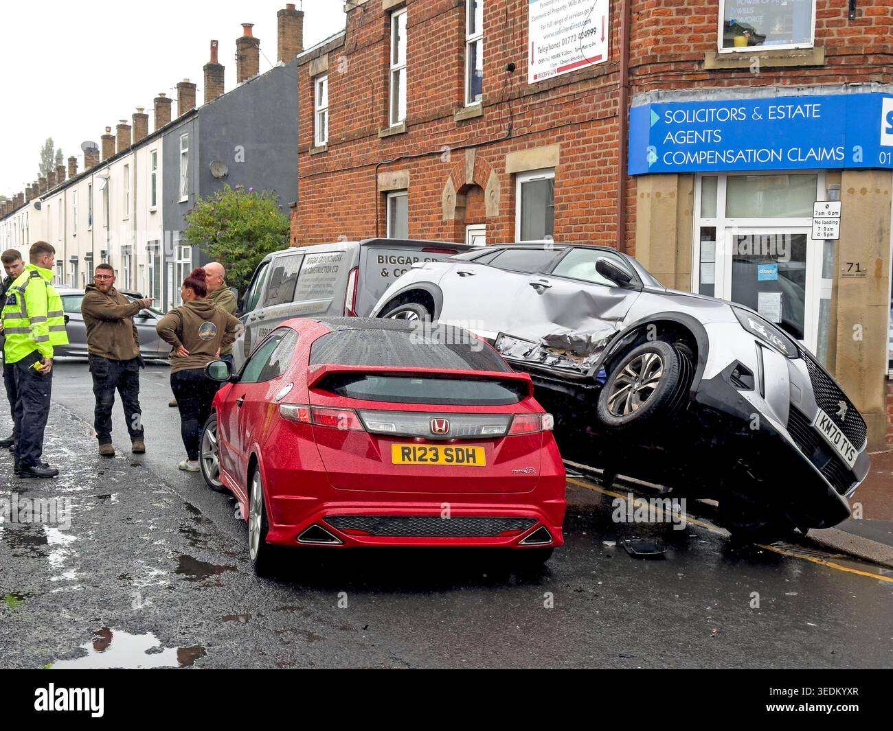 Car Accident in Leyland Lancs, Leyland, Lancashire, England, UK. Stock Photo