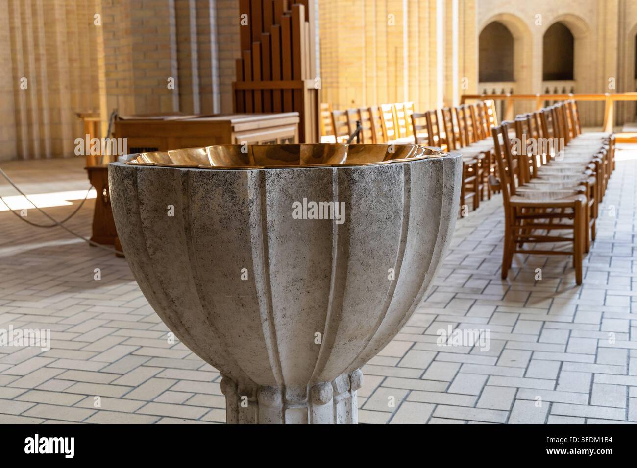 Decorative baptismal font inside Grundtvigs Church Stock Photo - Alamy