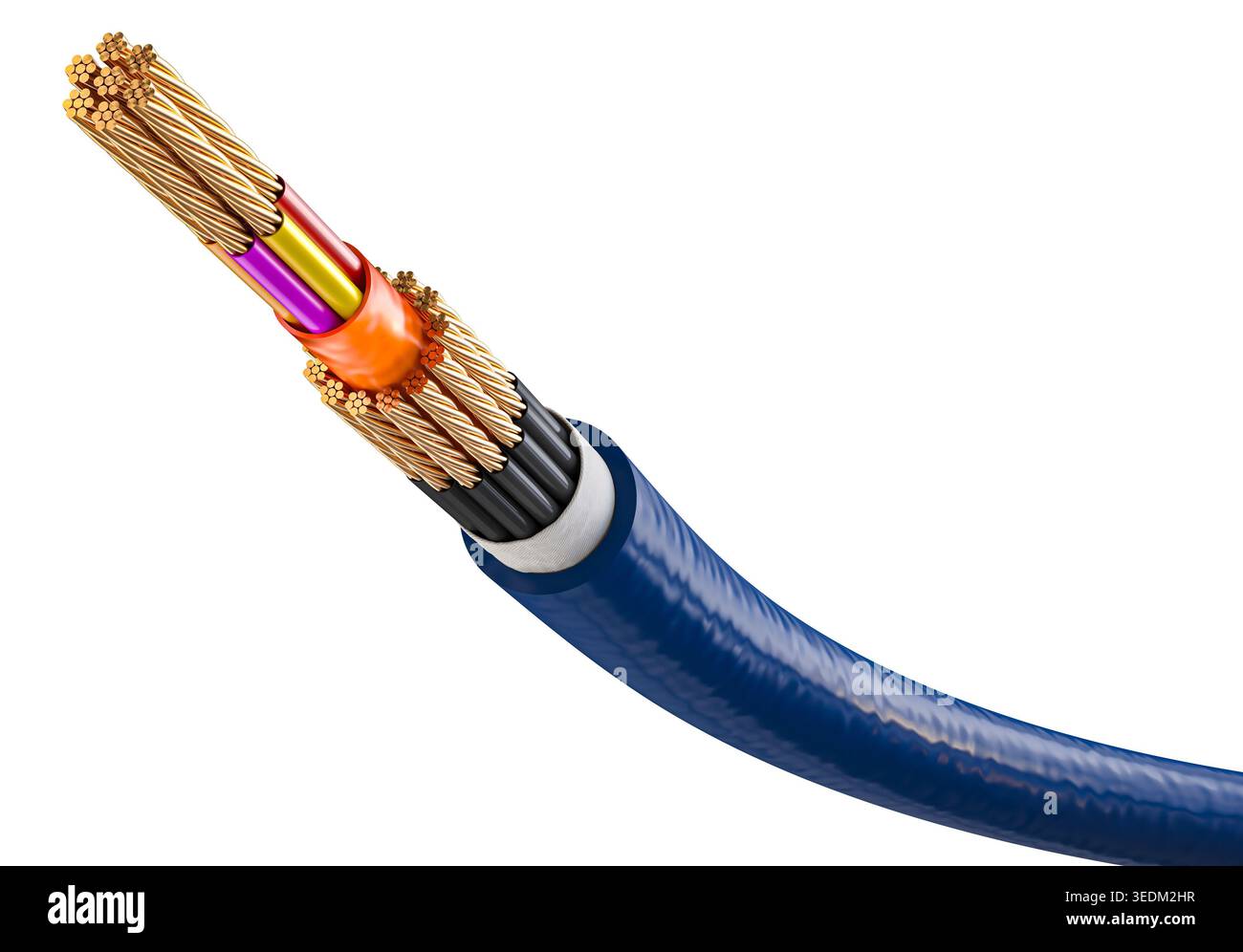 Flexible electric cable cross section 3d isolated Stock Photo