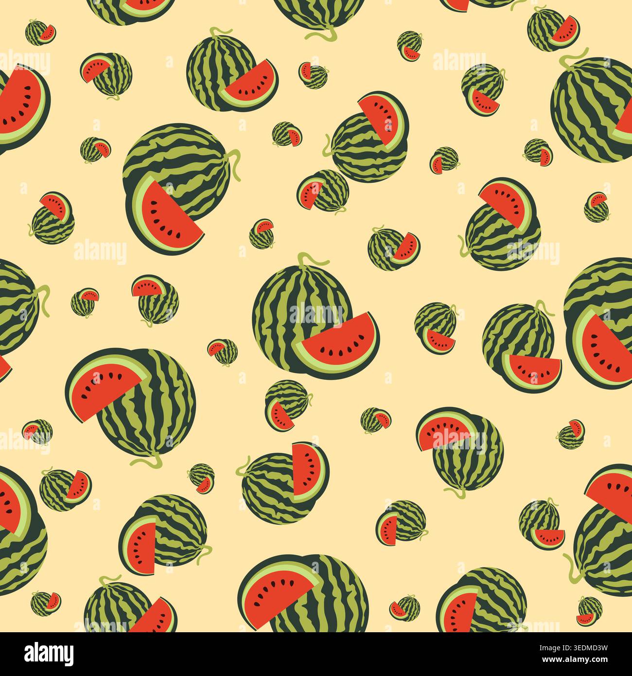 Cute Watermelon Seamless Pattern Wrap. Fruit Illustration Background Stock Vector