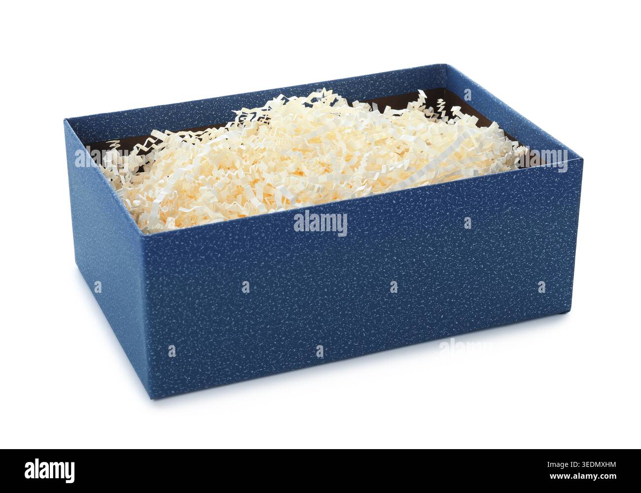 Gift box with shredded paper filler isolated on white Stock Photo
