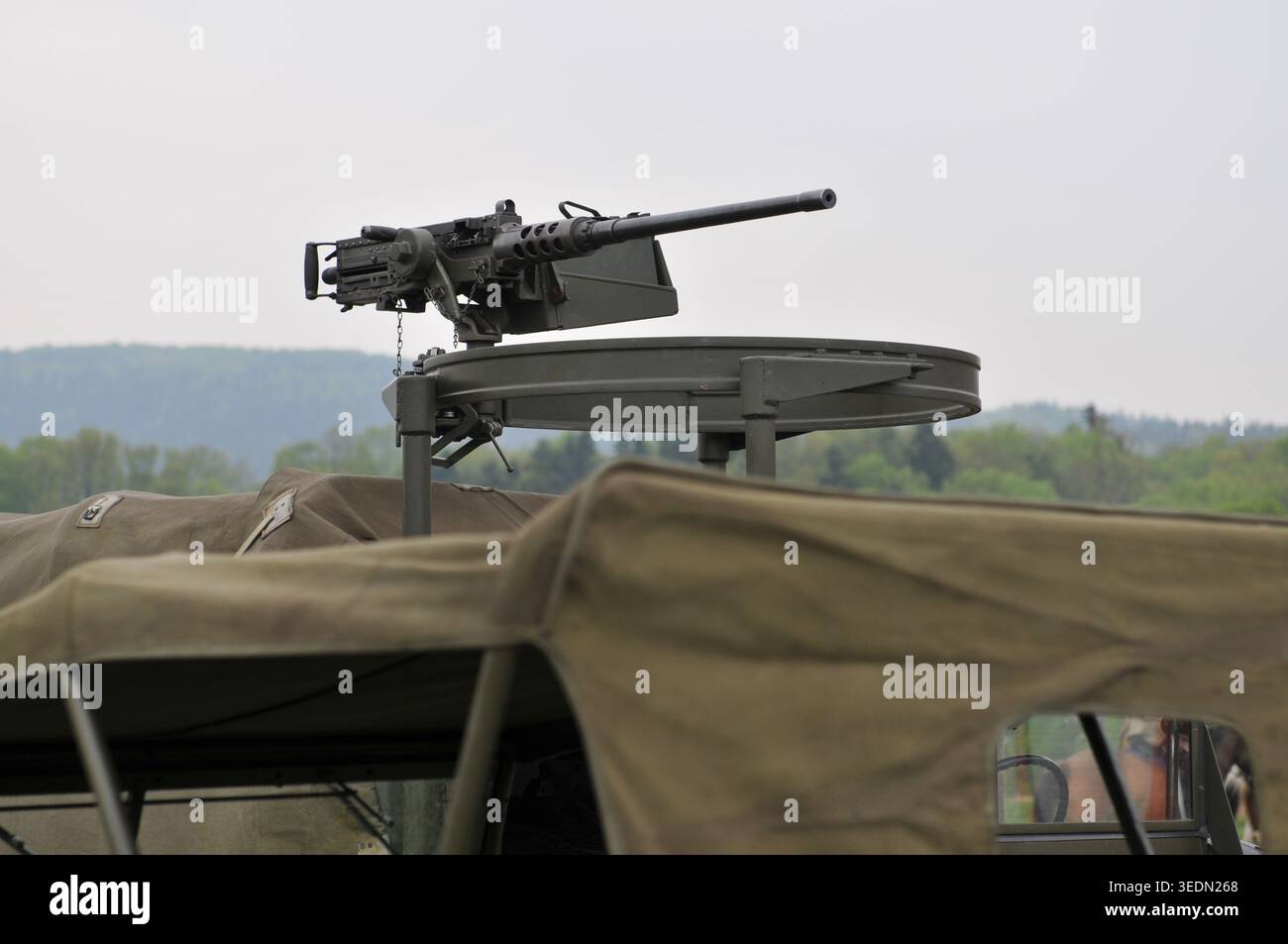 Browning M2 heavy machine gun mounted on an anti-aircraft ring mount on ...