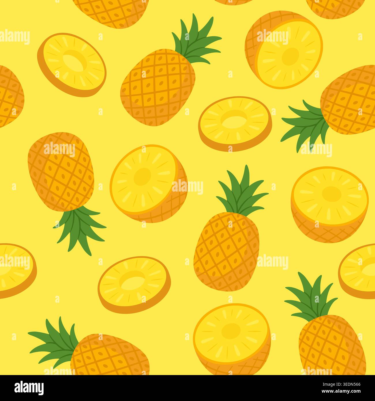 Seamless pineapple pattern yellow tropical background Stock Vector