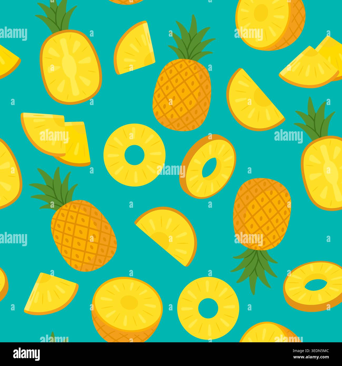 Seamless pineapple pattern blue tropical background Stock Vector