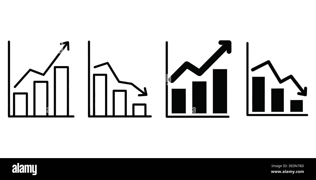 Set of simple bar chart icons showing growth and decline trends Vector ...