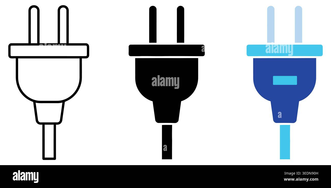 A collection of three simple electrical power plug icons featuring ...
