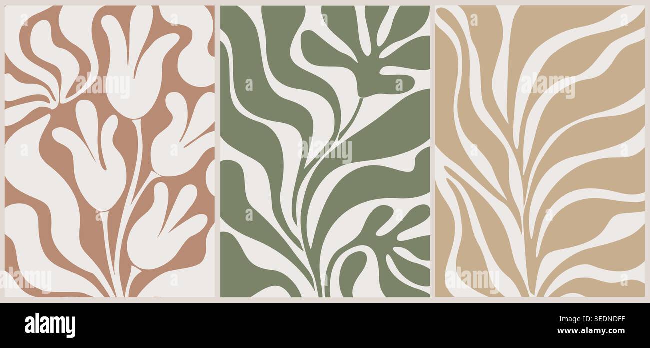 Abstract floral patterns in three color schemes Stock Vector