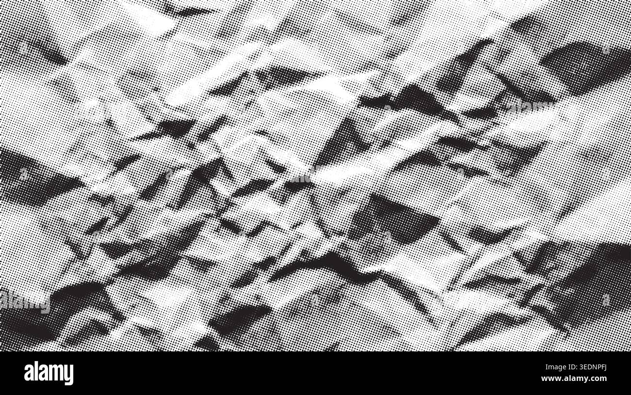 Abstract black and white halftone crumpled paper texture background vector Stock Vector