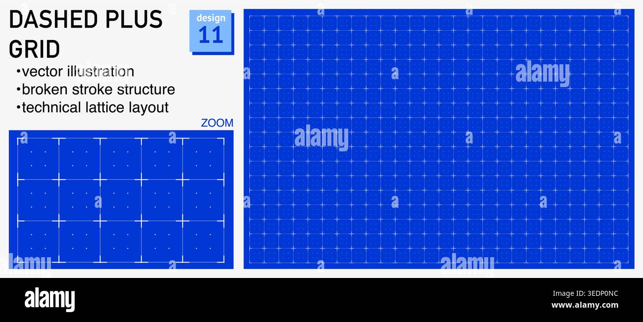 Blueprint grid system dashed plus geometry, zoom detail view. Broken ...