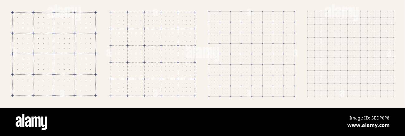 Square grid collection dot matrix cross geometry, four samples ...