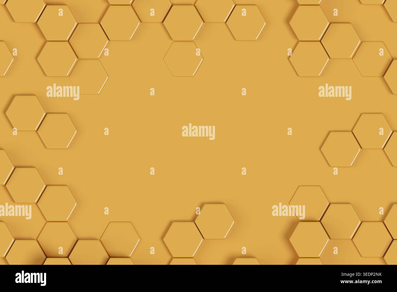 Yellow hexagons abstract background with copy space. Geometric pattern. 3d illustration. Stock Photo