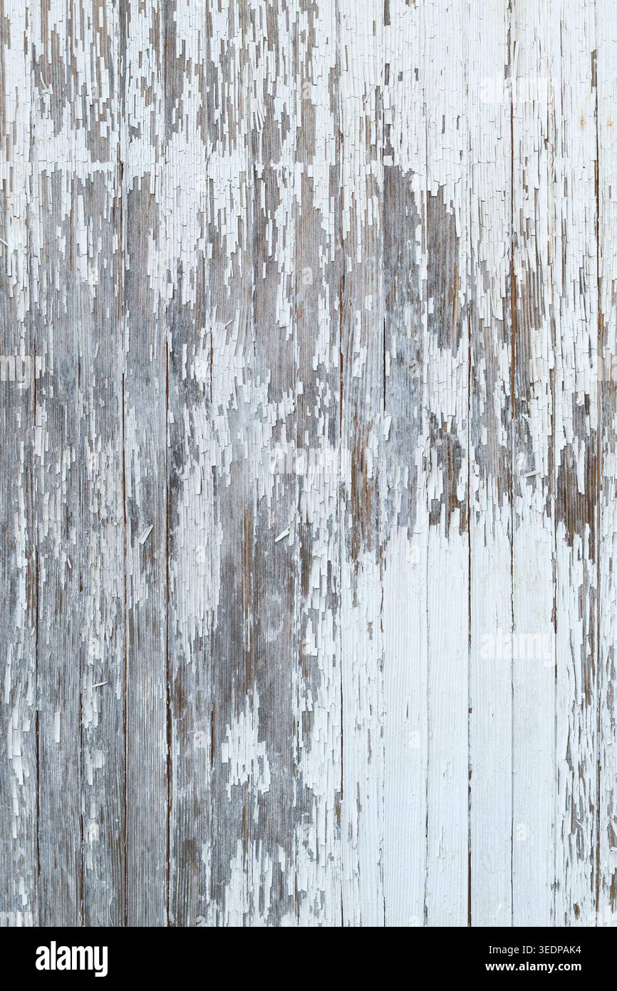 Old wooden surface with peeling white paint texture background Stock Photo