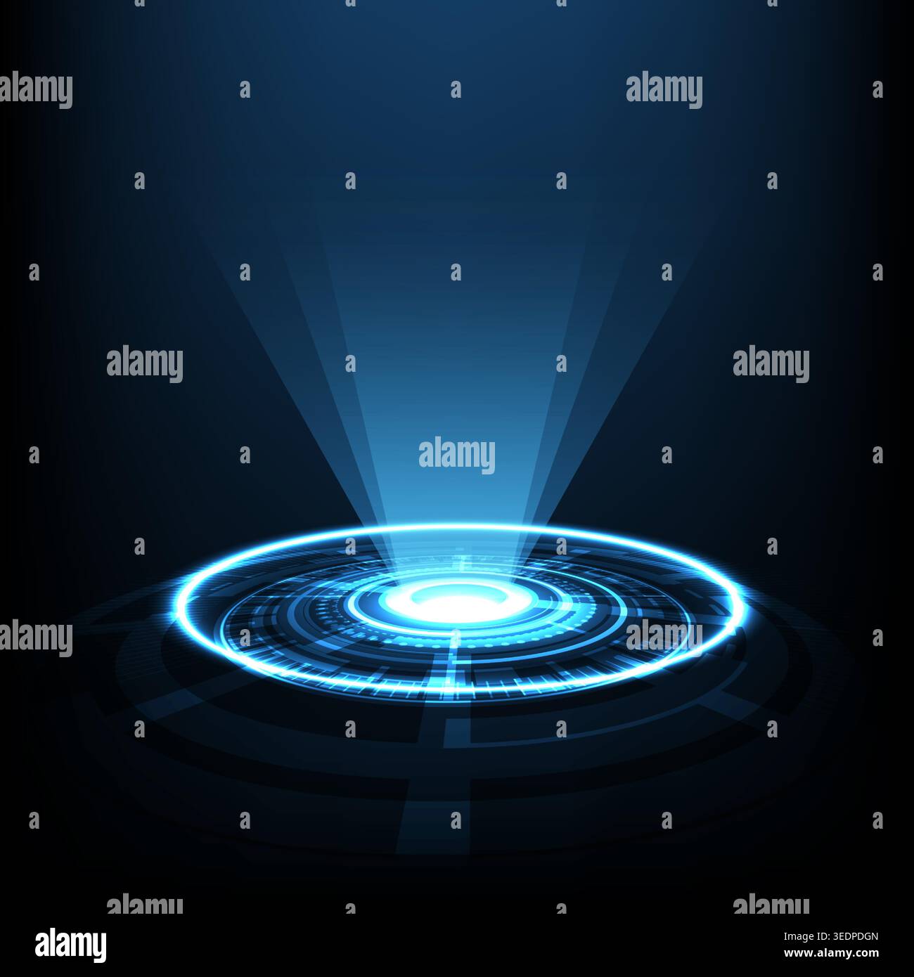 Abstract background with tech circles and blue rays, stock vector Stock Vector