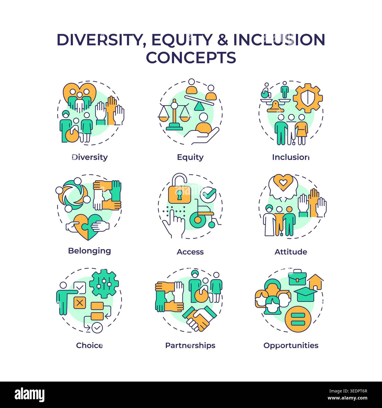 DEI multi color concept icons Stock Vector