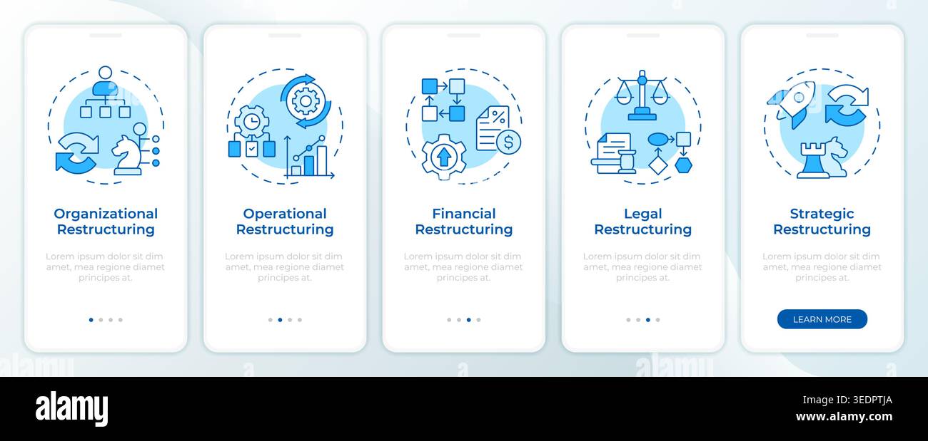 Common restructuring models blue onboarding mobile app screen Stock Vector