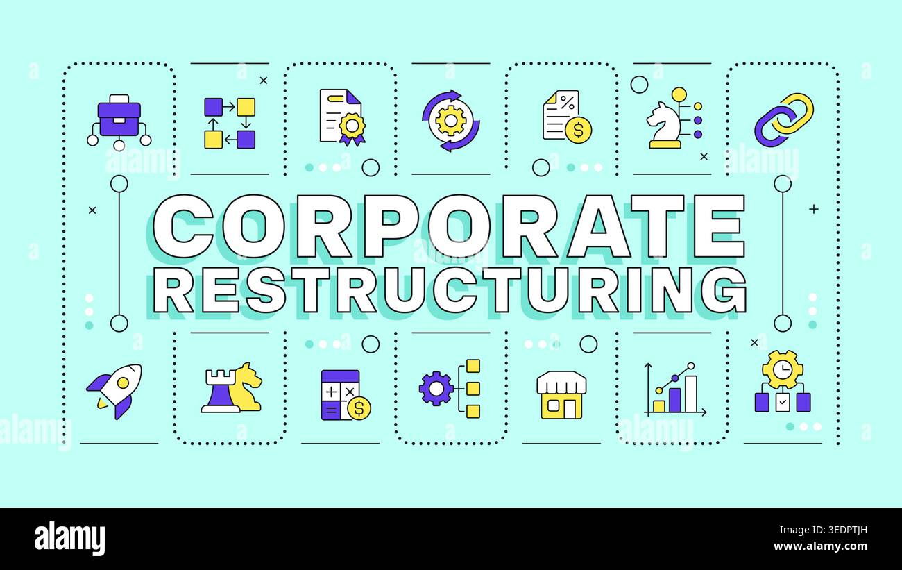 Corporate restructuring cyan word concept Stock Vector