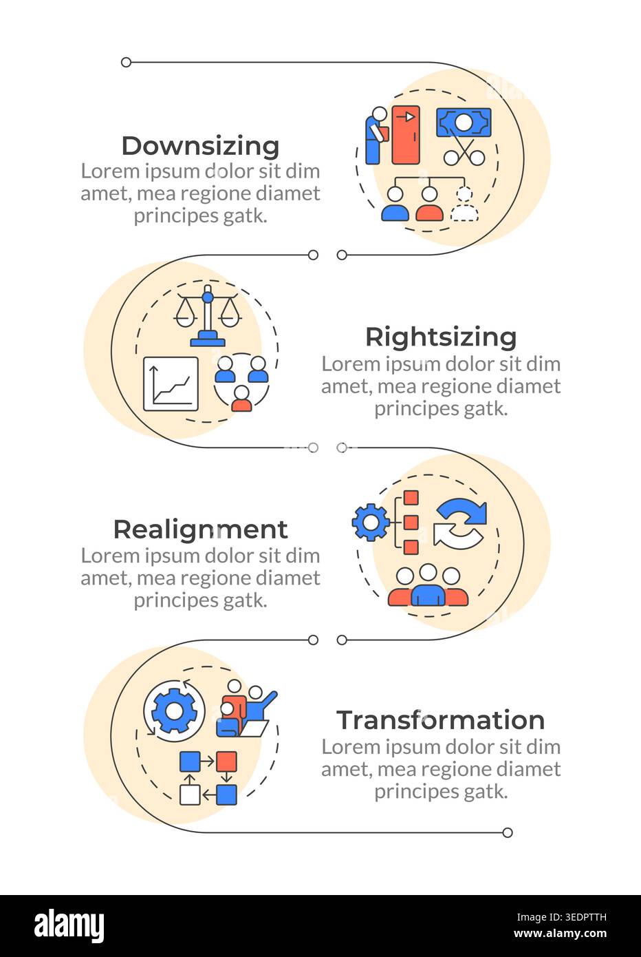 Operational reorganization types infographic vertical sequence Stock Vector