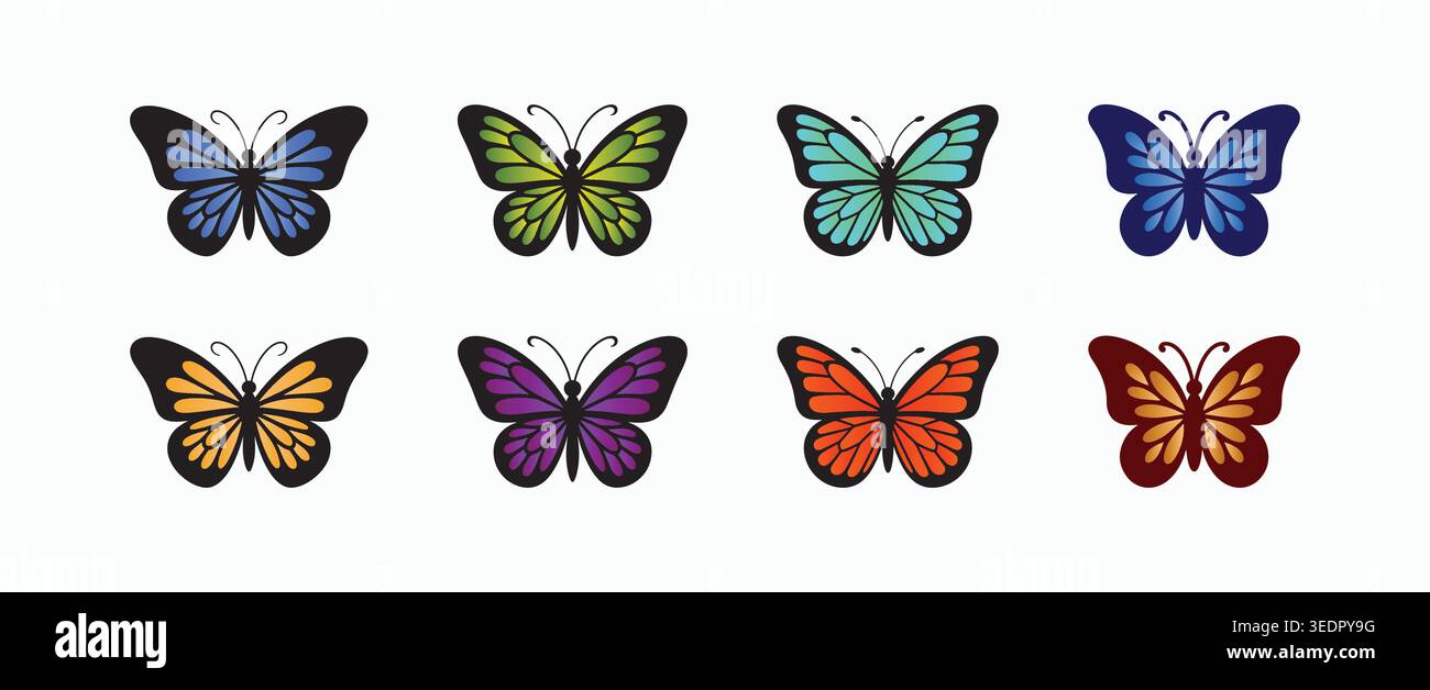 Butterfly Icon Set Colorful Flat Vector Insect Collection Bundle Nature Design Stock Vector