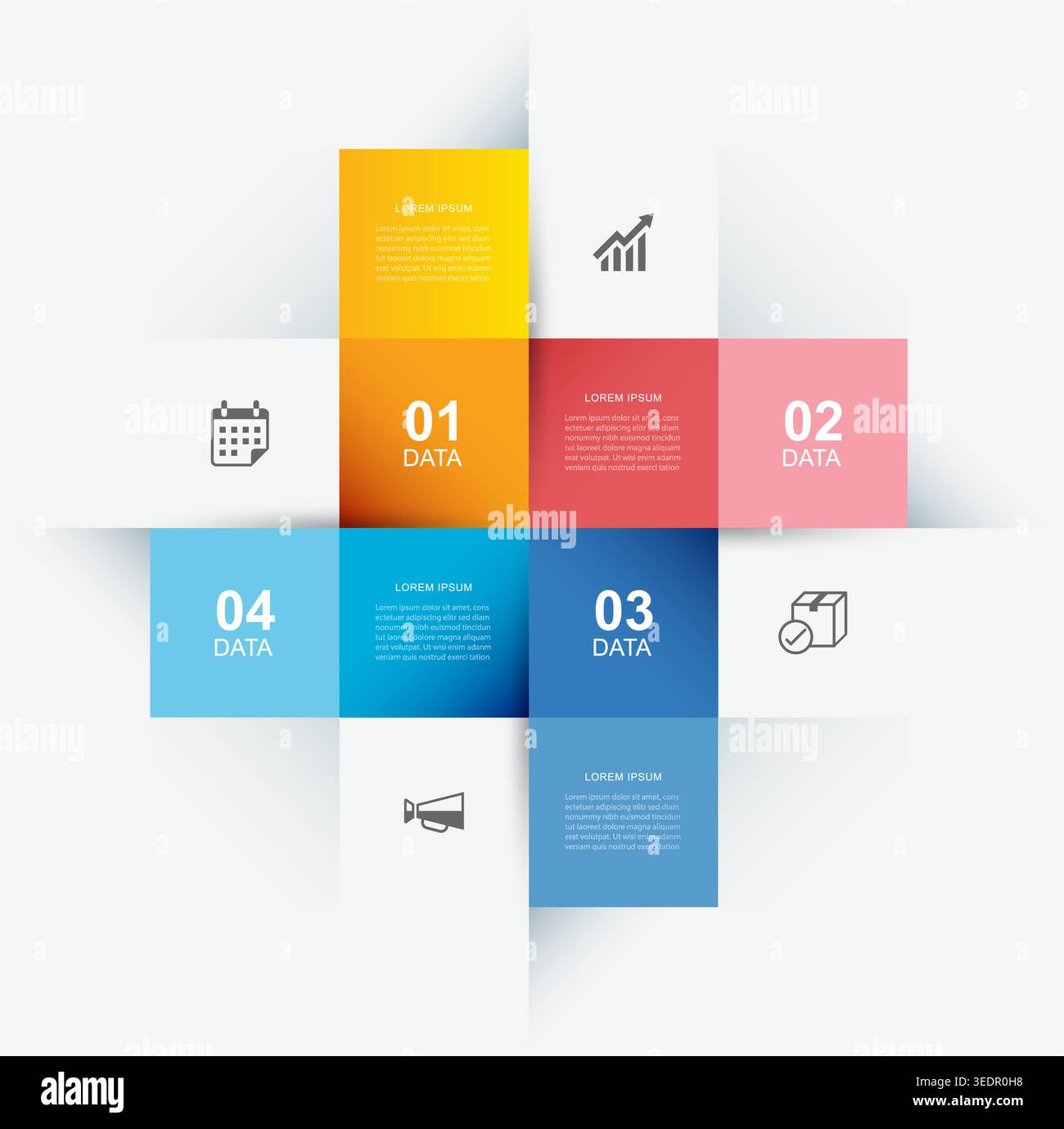 Business banner data infographic design template with four square steps. Stock Vector