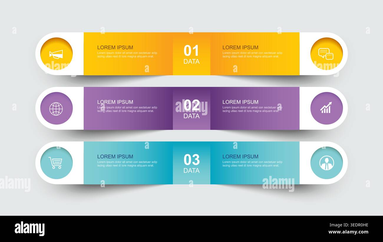 Business infographic design template with three horizontal data. Stock Vector