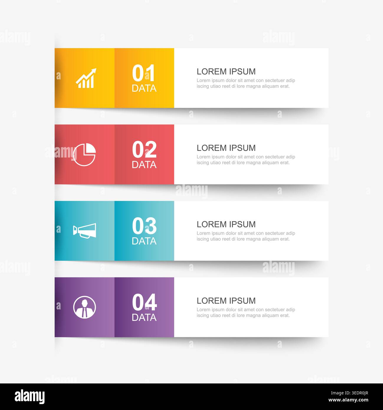 Modern business data infographic design template with four horizontal steps. Stock Vector