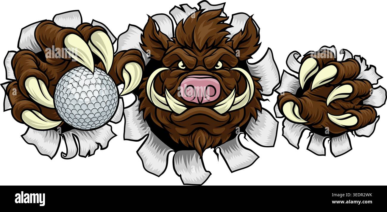 Boar Wild Hog Razorback Warthog Pig Golf Mascot Stock Vector