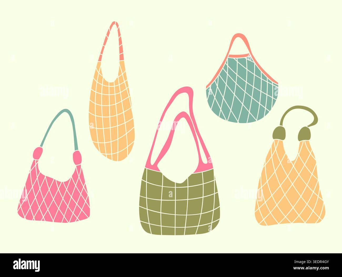 Zero waste eco friendly mesh string bags set Stock Vector