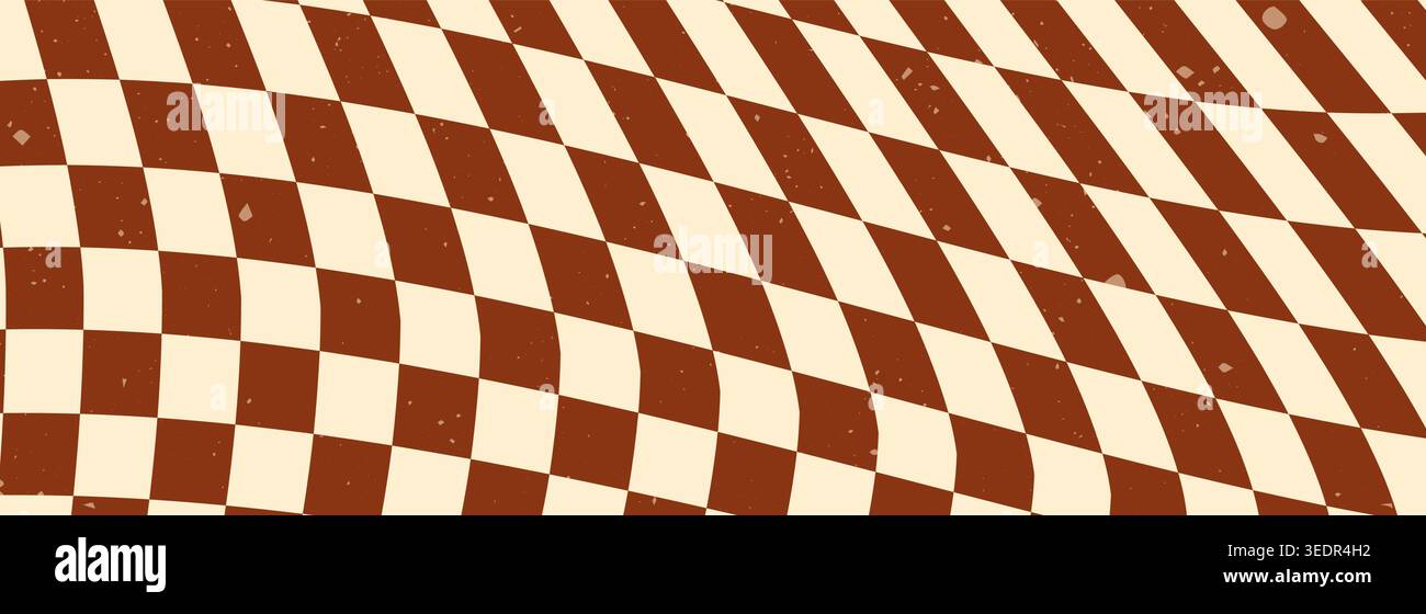 Groovy psychedelic brown horizontal checkerboard picture. Stock Vector