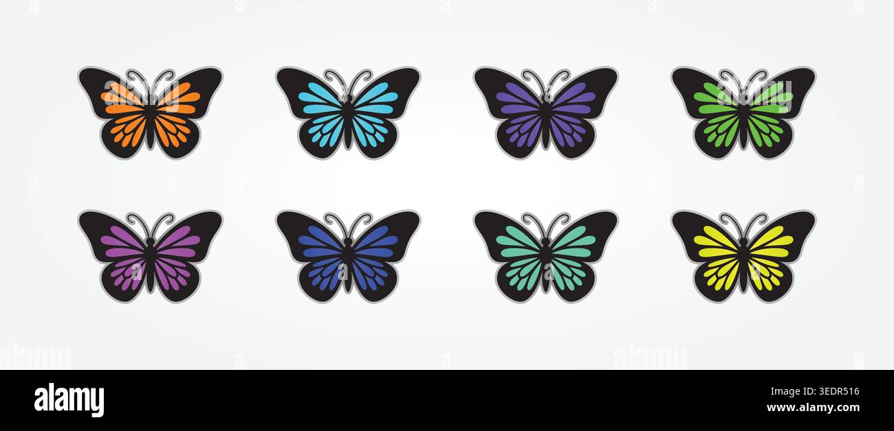 Butterfly Icon Set Colorful Flat Vector Insect Collection Bundle Nature Design Stock Vector