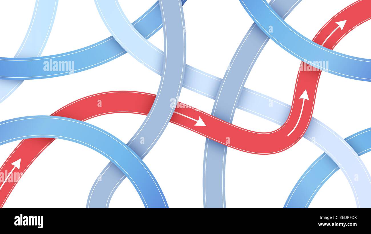 Large abstract roads, gradient lines intersect in various directions. Multiple roads. White background. Vector, illustration. Stock Vector