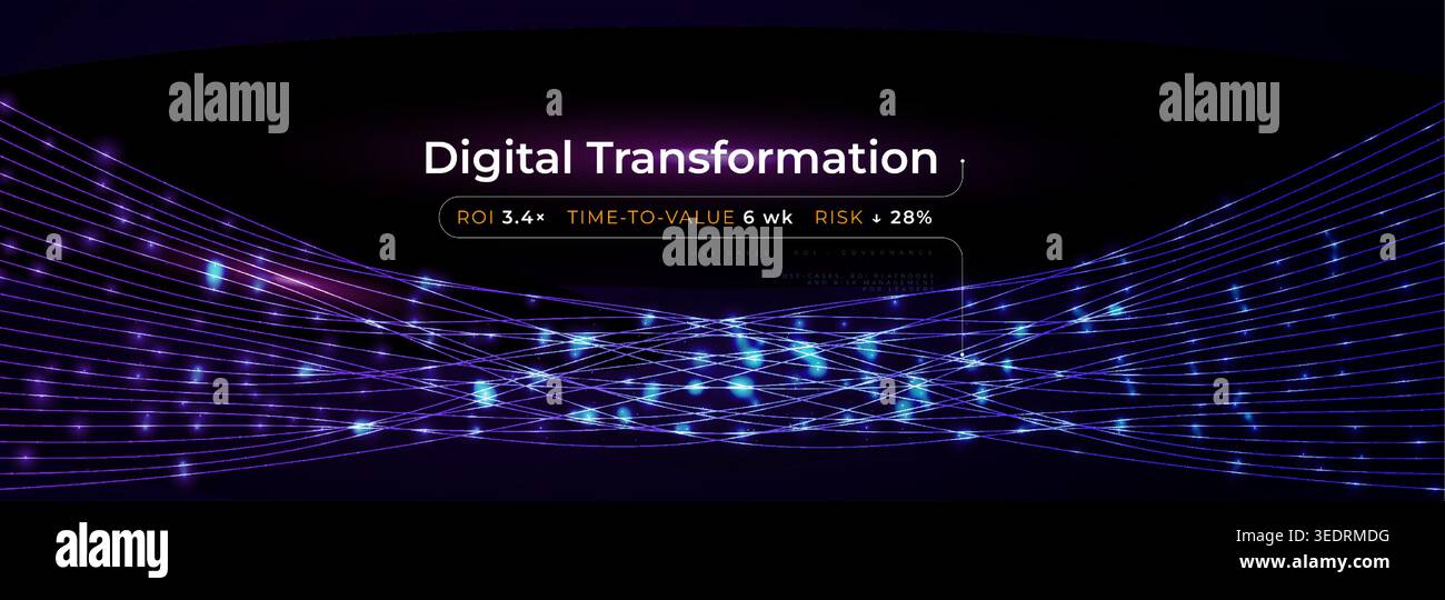 Digital Transformation Neural Network Line Connect Ai Wave Cybersecurity Data Information Transform Concept. Vector Background Stock Vector