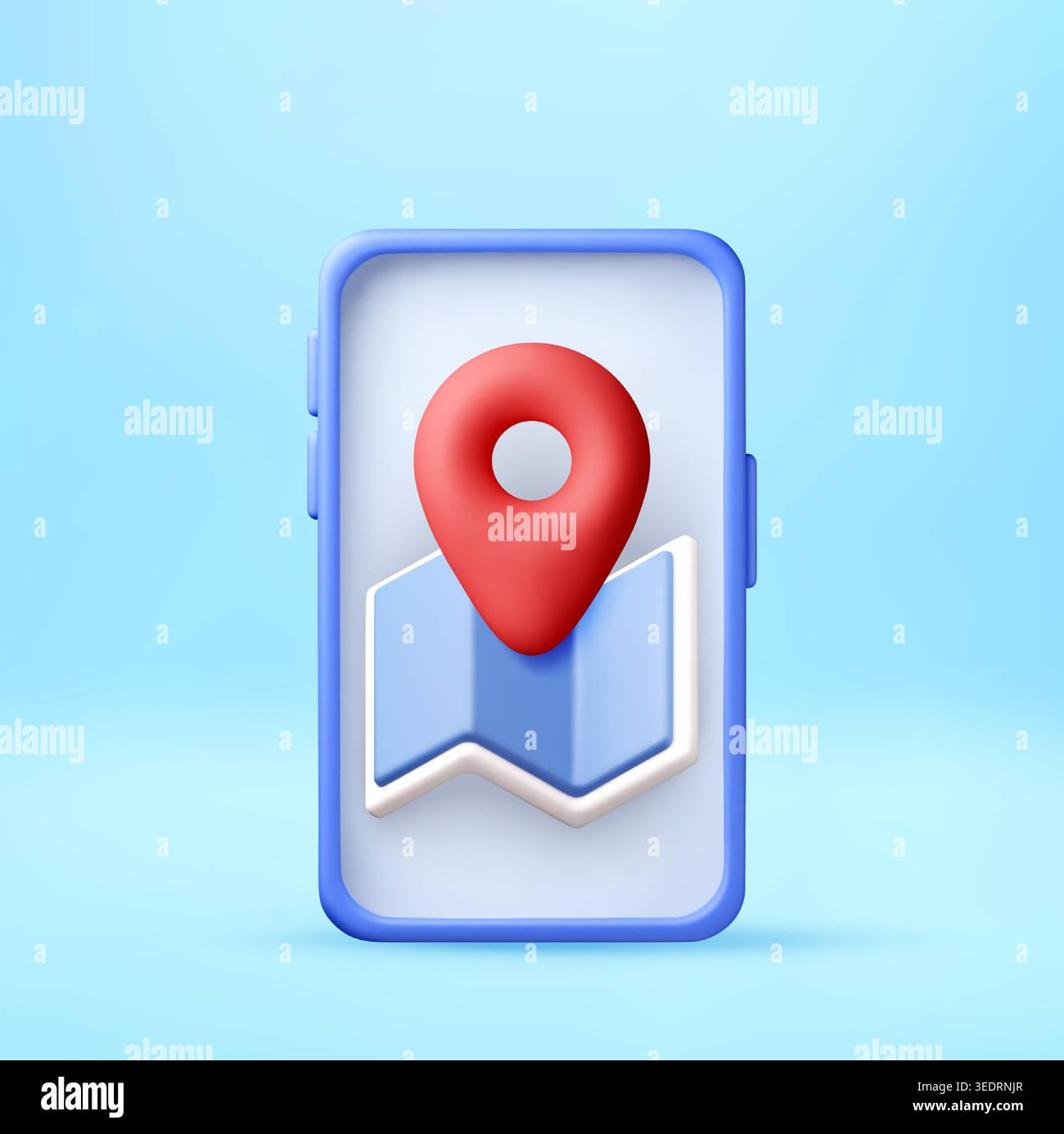 3d smartphone with map and location pin on screen Stock Vector