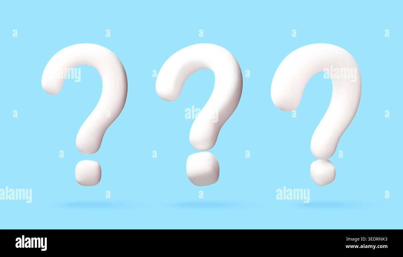 3D Three white question marks set Stock Vector