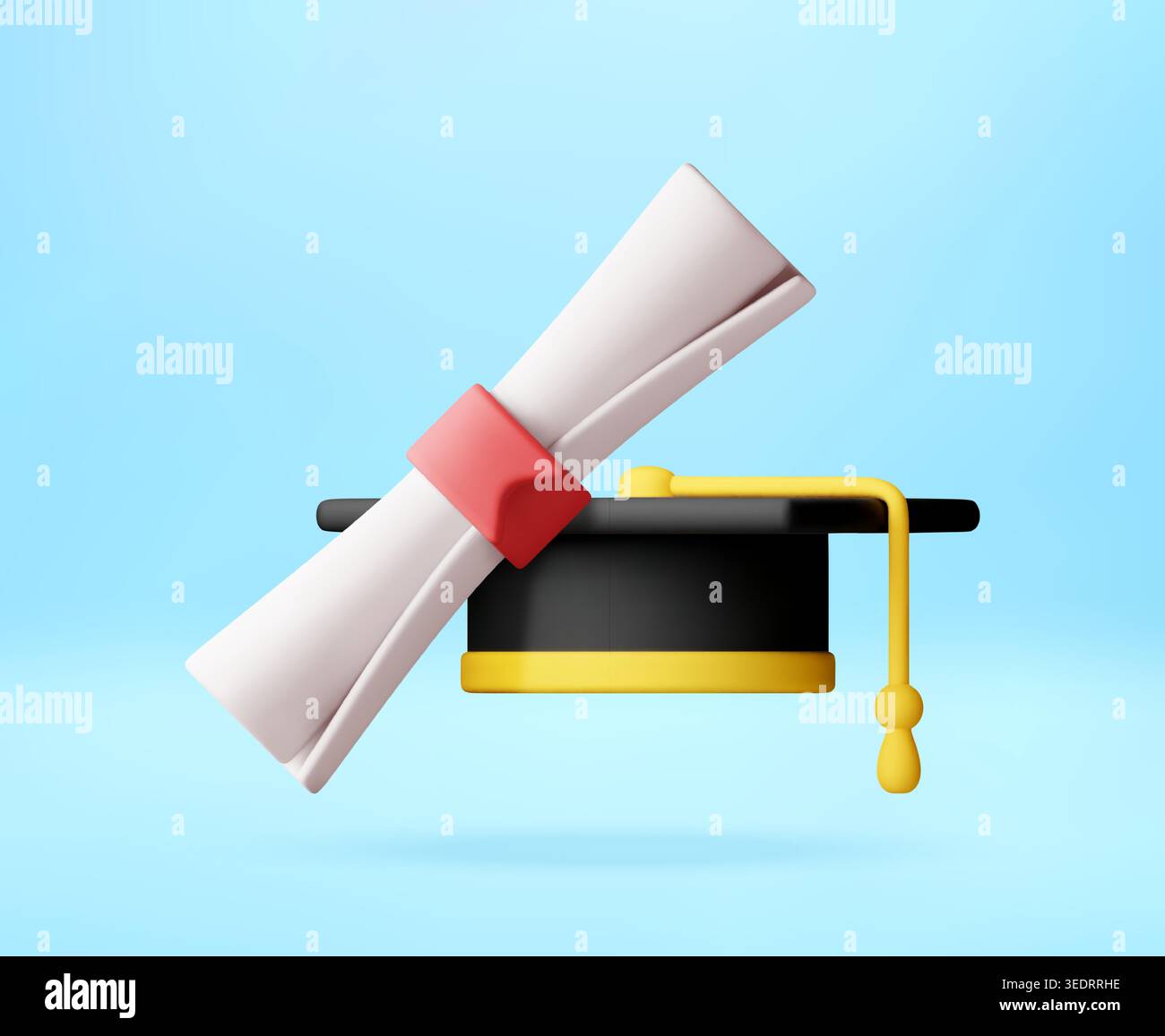 3D Graduation cap and diploma scroll. Stock Vector