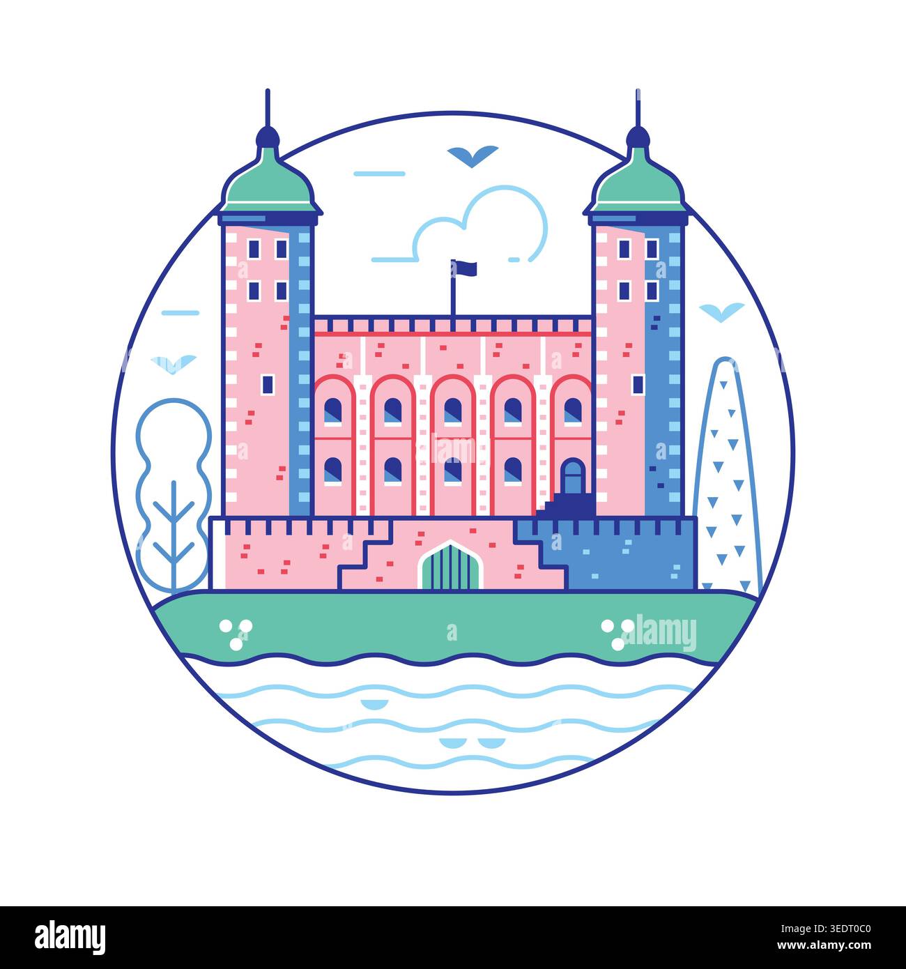 Tower of London Castle Landmark Line Icon Stock Vector