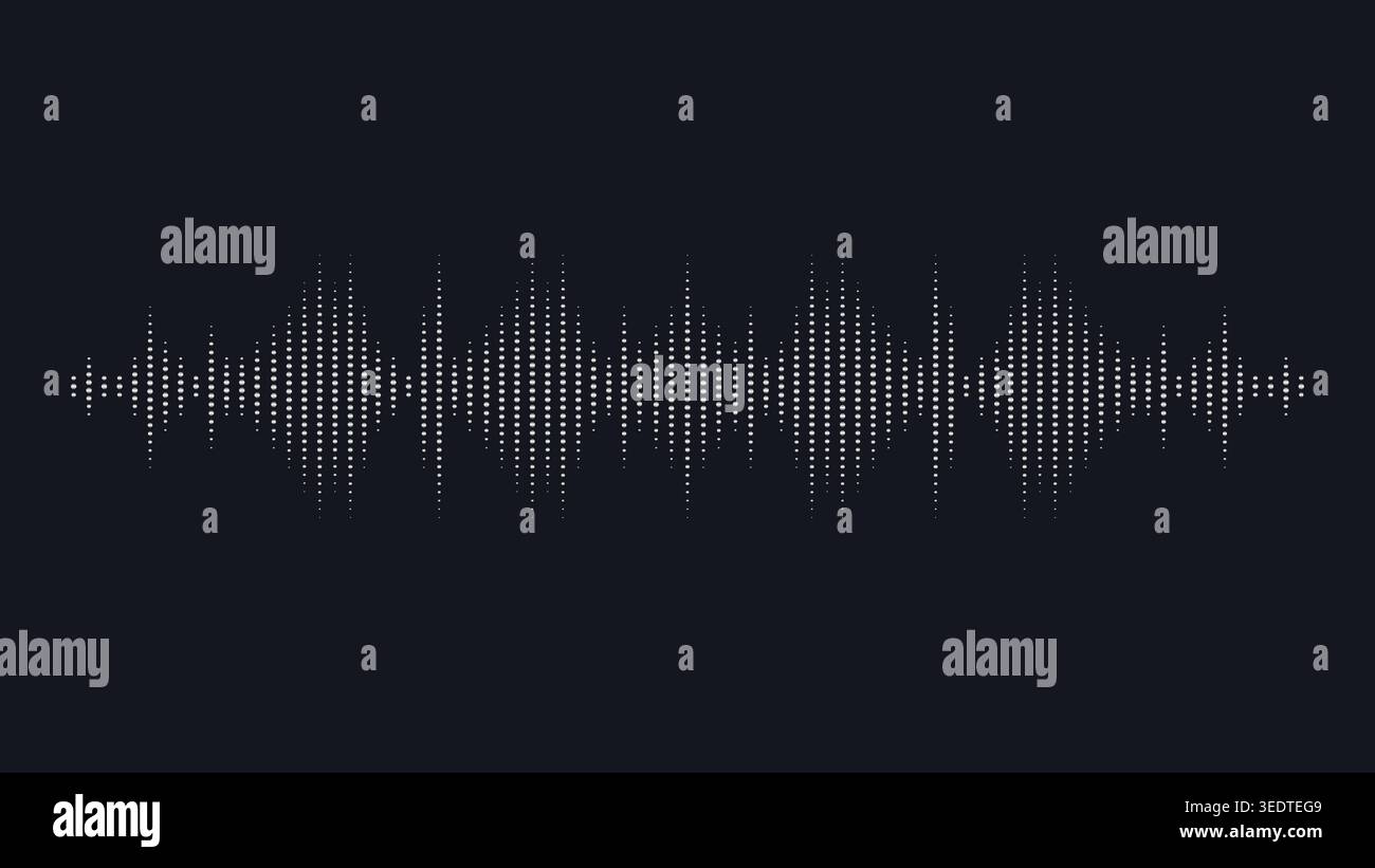 Digital audio equalizer or voice recognition waveform icon with dotted line effect on navy blue background Stock Vector