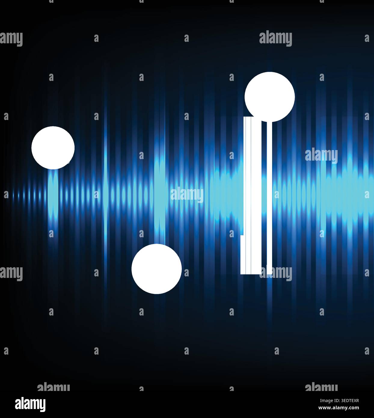 Futuristic blue equalizer signal with bright glowing flares and frequency bars on dark background Stock Vector