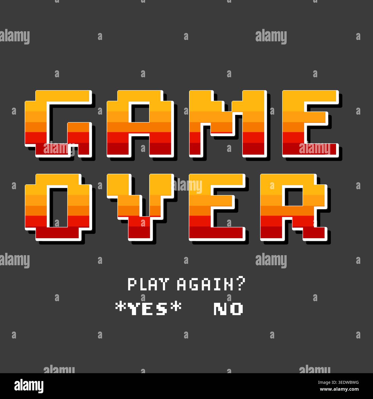 A classic retro game over screen featuring pixel art and a vibrant ...