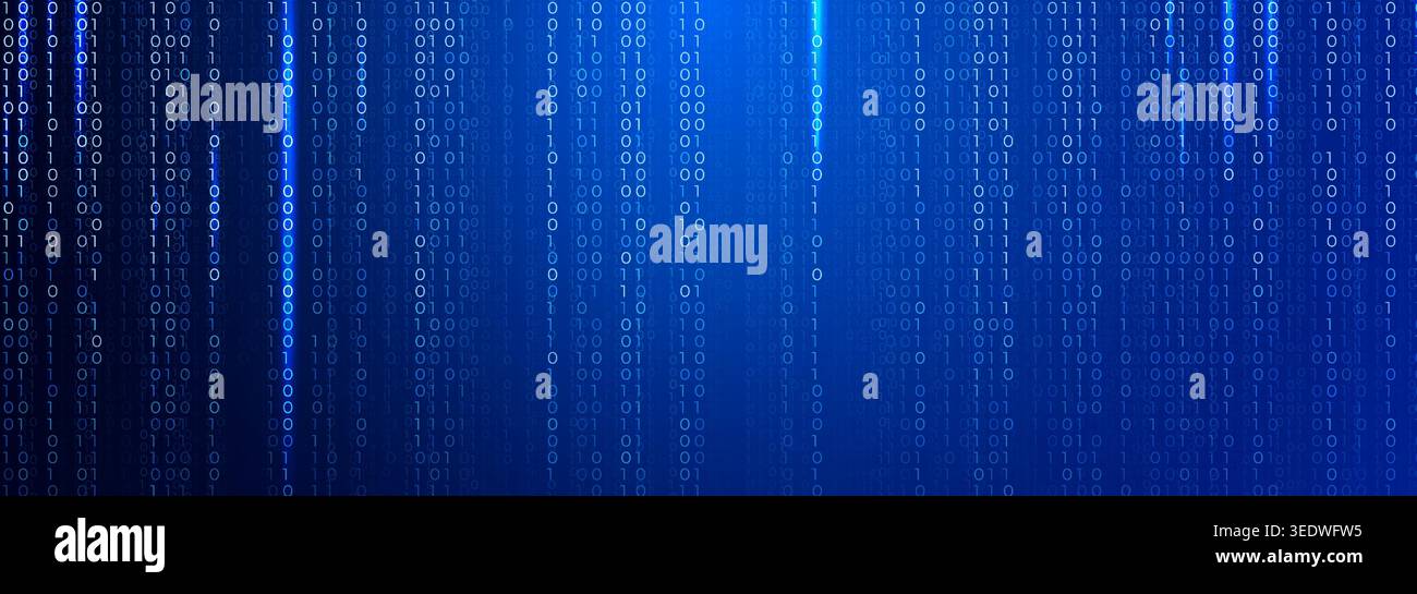 1 0 Binary Code, Abstract Matrix Blue Background for Computer Data Digital Technology, Cybersecurity, SaaS, Software Cyber Tech Pattern. Information Stock Vector