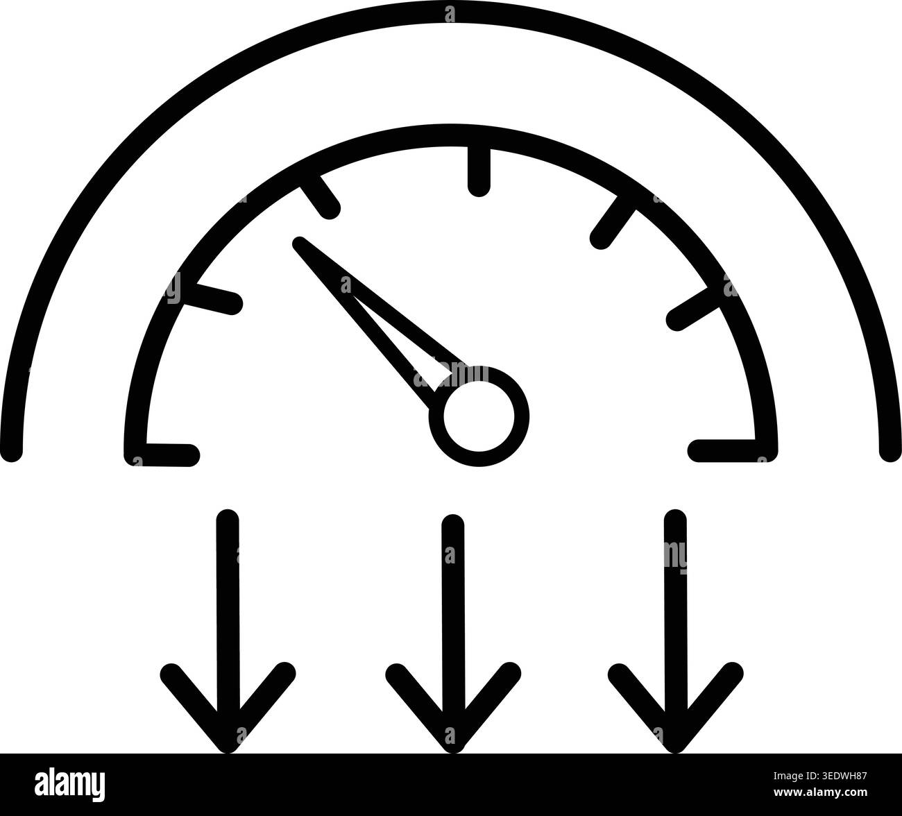 Speedometer with Downward Arrows, Measurement Indicator Stock Vector